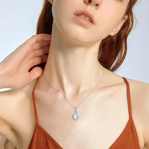 Miniatura 2 de POPLYKE Collar con colgante de lágrima de filigrana de plata de ley, joyería de cristal para mujer