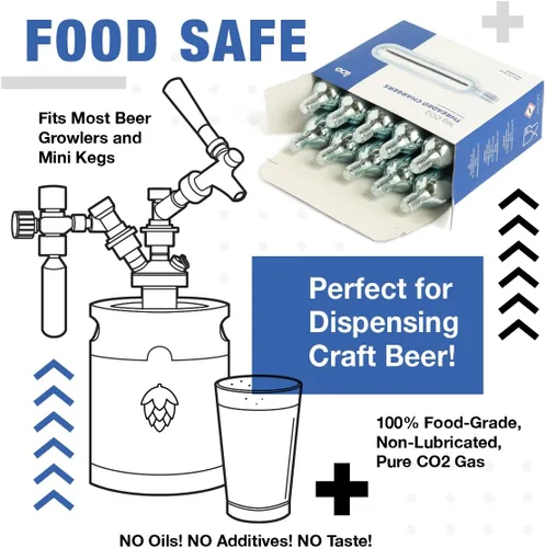 Miniatura 6 de ICO - Cartuchos de CO2 de 0.56 oz (paquete de 30), de mano, acero aleado, grado alimenticio, 100 psi, automático, a prueba de fugas, garantía de dos