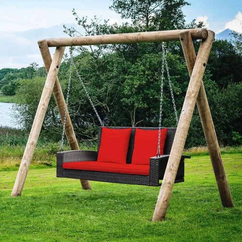 Miniatura 2 de Tangkula Columpio de Mimbre para Porche de 2 Personas, Patiojoy Banco Colgante de Ratán para Exteriores con 2 Cojines de Respaldo y 1 Cojín