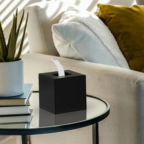 Miniatura 2 de HIIMIEI Funda para caja de pañuelos, soporte de pañuelos acrílico dispensador de servilletas para decoración de escritorio de hogar oficina Negro