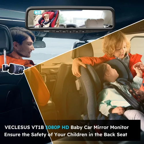 Miniatura 2 de 1080P HD - Monitor de espejo para bebé, cámara de coche de bebé con monitor de coche de bebé de 4.3 pulgadas, cámara de asiento trasero de coche