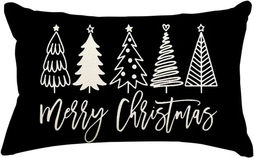 Miniatura 9 de RABUSOFA Fundas de almohada de Navidad de 12 x 20 pulgadas, almohadas decorativas de árbol de Navidad, fundas de cojín rojas de Navidad para Rojo