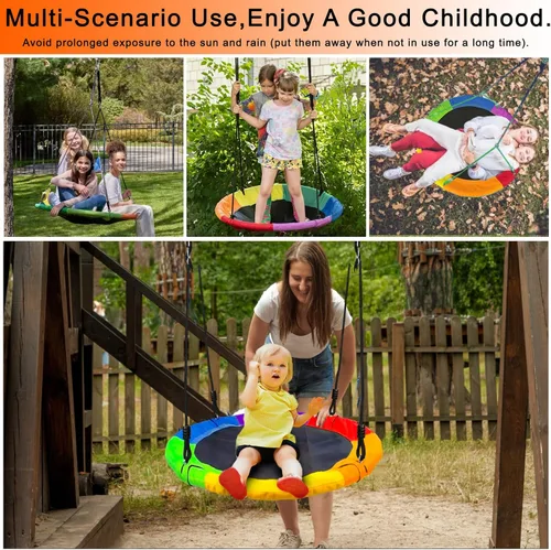 Miniatura 5 de Columpio de árbol de platillo de 40 pulgadas para niños, capacidad de peso de 500 libras, asiento de columpio de plataforma impermeable con cuerdas