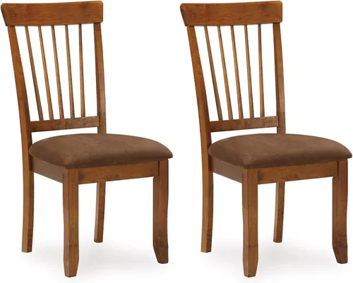 Signature Design by Ashley Berringer | Sillas de comedor con respaldo de husillo de 18" (juego de 2) – Marrón claro rústico con asiento acolchado