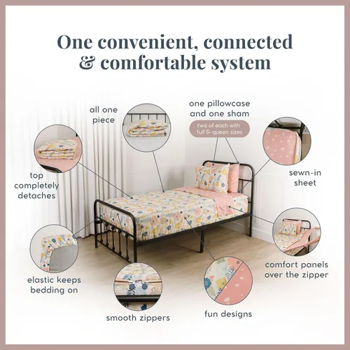Miniatura 3 de Beddy's Flower Blossoms - Ropa de cama duradera con cremallera para niños - Cama en una bolsa - Sábanas y edredón florales rosas - Incluye funda