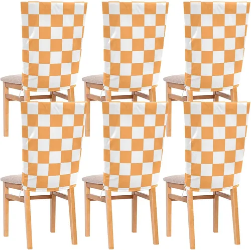 Fundas decorativas para sillas de comedor, color naranja y blanco, a cuadros, antipolvo, lavable a mano, decoración para sillas de comedor, juego de