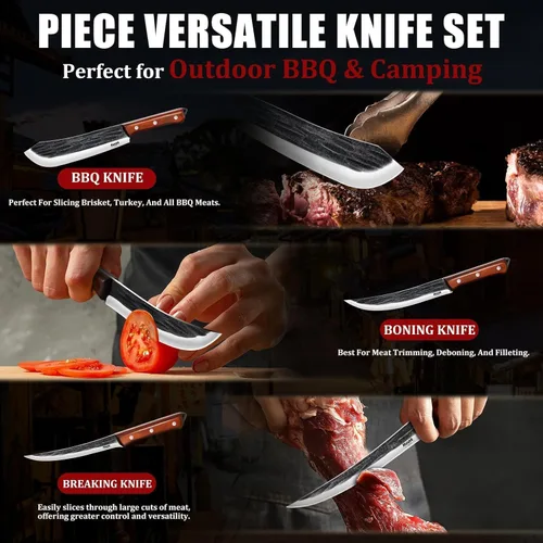 Miniatura 6 de Juego de cuchillos de carnicero Huusk para cortar carne, 3 piezas de cuchillos de carnicería para barbacoa de pechuga, juego de cuchillos de cocina