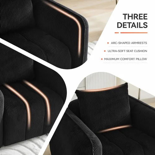Miniatura 3 de Sofá Loveseat Sin Armazón de 66'', Sofá de 2 Plazas con Asientos Profundos Acolchados con Reposabrazos Redondeados, Sofá Nube de Pana Tapizado