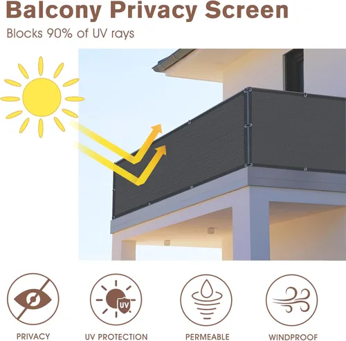 Miniatura 2 de SUNNY GUARD Pantalla de Privacidad para Balcón Gris Oscuro de 3'x10', Pantalla para Barandilla de Apartamentos, Pantalla Cortavientos Resistente