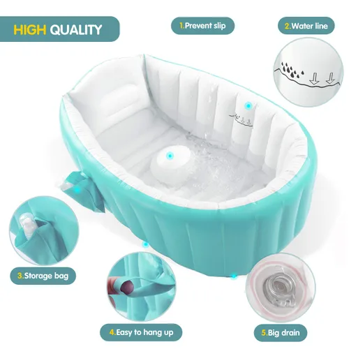 Miniatura 2 de Bañera inflable para bebé con bomba de aire, bañera para bebé, bañera para niños pequeños, lavabo de ducha plegable para recién nacido, bañera
