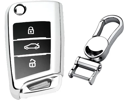 Miniatura 8 de Hombres Mujeres Cuero Genuino Llavero Funda Para Volkswagen/Para Skoda/Para Audi/Para Asiento Flip Car Remote Key Case Funda Funda Con Kit Llavero