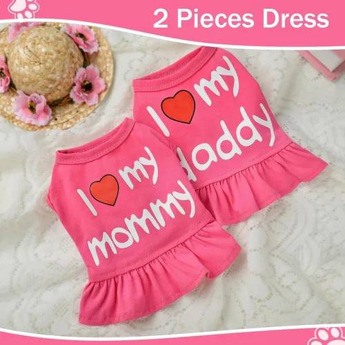 Miniatura 3 de Vestidos para perros medianos y niñas, paquete de 2 unidades, ropa rosa para niña pequeña, verano I Love My Mommy Daddy para cachorros, camisa