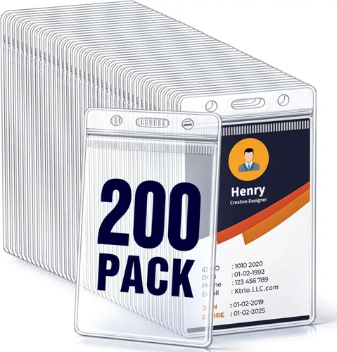 Paquete de 200 soportes para tarjetas de identificación, soporte vertical para tarjetas de identificación de 2.25 x 3.5 pulgadas, transparente para