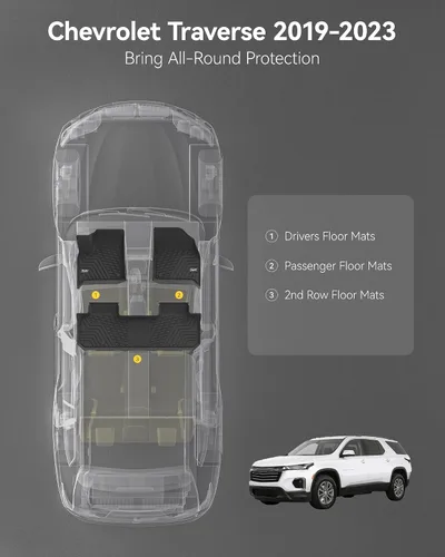 Miniatura 2 de 3W Alfombrillas personalizadas para Chevrolet Traverse 2018-2023, TPE para todo tipo de clima, Chevy Traverse revestimiento de piso de primera y 2da