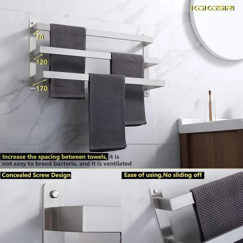 Miniatura 4 de KOKOSIRI Toalleros de baño de 3 niveles, escalera, toalleros, soportes para toallas de pared, estantes de acero inoxidable cepillado, B5006BR-L24