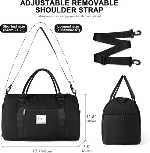 Miniatura 3 de Bolsa de gimnasio para mujeres y hombres, bolsa de viaje deportiva con compartimento para zapatos y bolsillo húmedo, A-Negro