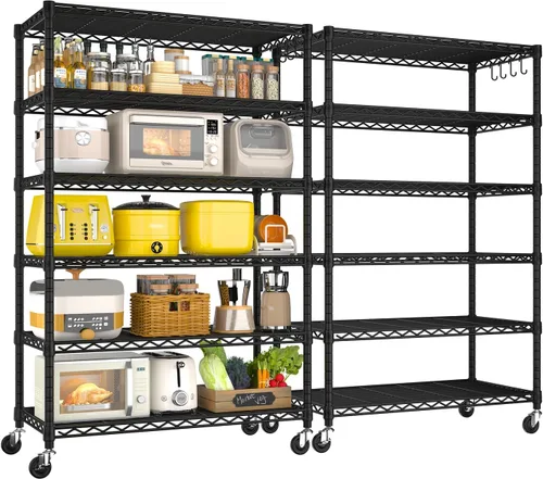 Miniatura 15 de PrimeZone Estantería de alambre de 74 pulgadas de alto, 1250 libras, estantes de almacenamiento de 5 niveles con ruedas, certificado NSF, estante