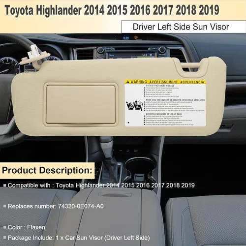 Miniatura 2 de NHILES Visera para el lado izquierdo del conductor, compatible con Toyota Highlander 2014 2015 2016 2017 2018 2019, reemplaza # 74320-0E074-A0