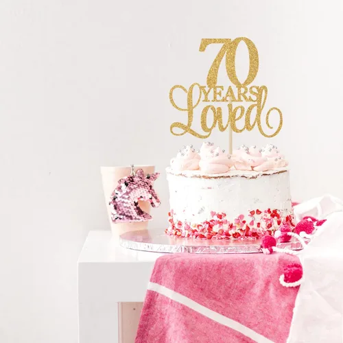 Miniatura 4 de Decoración para tartas de 70 años de amor, con texto en inglés "Cheers to 70 Years", decoración para tarta de cumpleaños de 70 años, 70 aniversario
