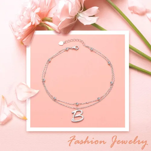 Miniatura 6 de Initials Anklet for Women S925 Sterling Silver Adjustable Foot Ankle Bracelet with Letter