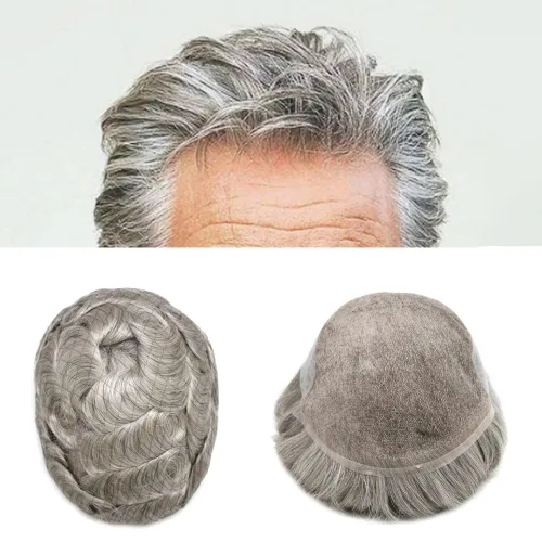 Miniatura 67 de Sistema de repuesto de cabello humano europeo con encaje frontal suizo para hombre, tupé para hombre, pieza de cabello, nudo blanqueado, línea #17