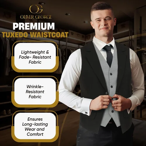 Miniatura 44 de Oliver George Chaleco formal de esmoquin en capas para hombre, chaleco de traje de negocios