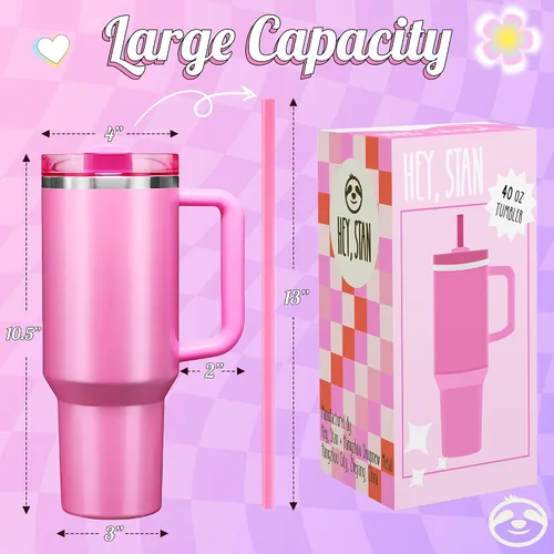 Miniatura 7 de Hey, Stan Vaso de 40 onzas con asa y popote Botella de agua reutilizable de acero inoxidable con aislamiento térmico Taza de viaje apta