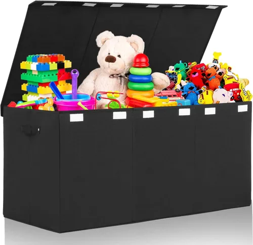 Miniatura 10 de popoly Caja grande de juguetes de 122L con tapa, organizador plegable de almacenamiento de juguetes con divisor extraíble para niños, niños, niñas