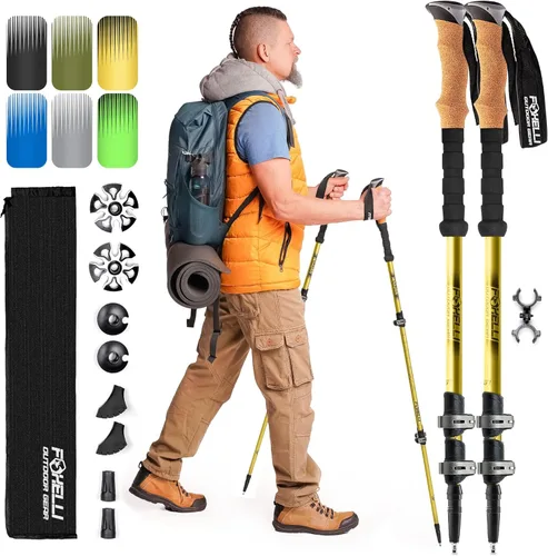 Miniatura 10 de Foxelli Bastones de trekking – Bastones de trekking plegables ligeros para hombres y mujeres, equilibrio perfecto y apoyo para personas mayores Caqui