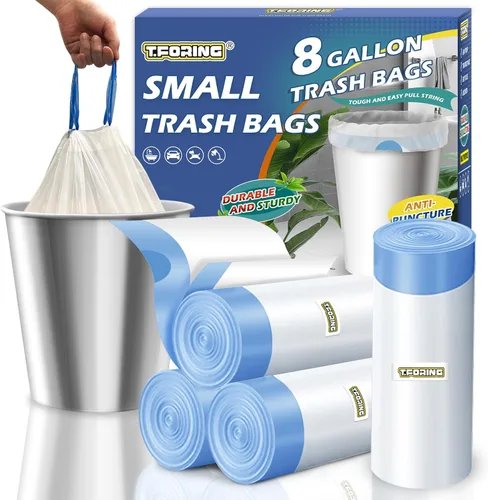 Miniatura 10 de Bolsas de basura de 6 galones con cordón de 1.1 mil, 120 bolsas de basura medianas, 22.5 litros de plástico fuerte sin perfume, bolsas gruesas
