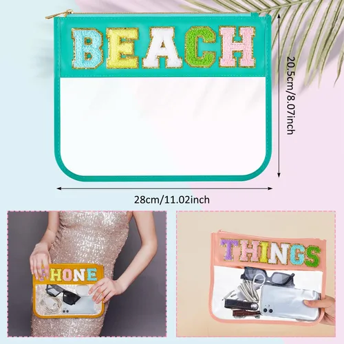 Miniatura 2 de Patelai 3 bolsas de felpilla con cremallera para viajes, bolsas transparentes para aperitivos, bolsa impermeable para cosméticos, bolsa de nailon