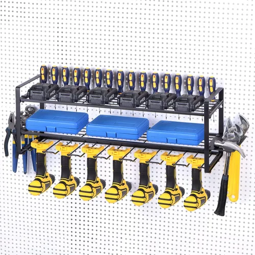 Miniatura 7 de HARFINGTON Organizador de herramientas eléctricas, 3 capas, 4 estantes de almacenamiento de taladros, estilo de montaje en pared, estante