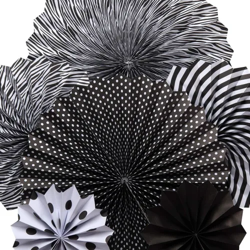 Miniatura 2 de ONUPGO Paper Fans - Juego de abanicos de papel para colgar en fiestas, color negro, 12 unidades, decoración de fiesta mexicana, pancarta colgante
