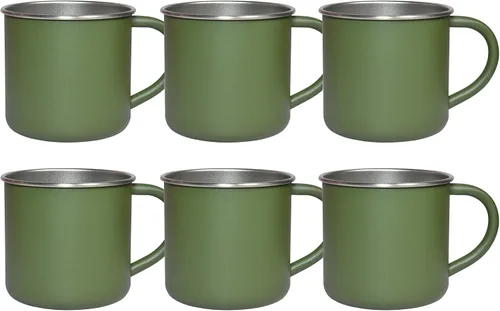 Miniatura 5 de AGH Paquete de 6 tazas de café de 14 onzas con asa, taza de acero inoxidable con asa, taza de café de metal para campamento, juego de tazas