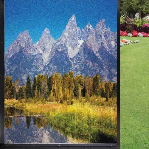 Miniatura 18 de Película escénica de verano para ventana, película de privacidad para ventana, prado floral silvestre en montañas alpinas, puesta de sol, Color 1