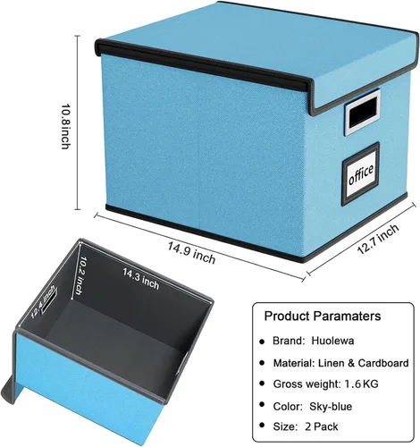 Miniatura 6 de Cajas Organizadoras Decorativas para Archivos con Tapas, Cajas de Archivo Colgantes de Lino, Sistema de Archivado Decorativo para el Hogar/Oficina