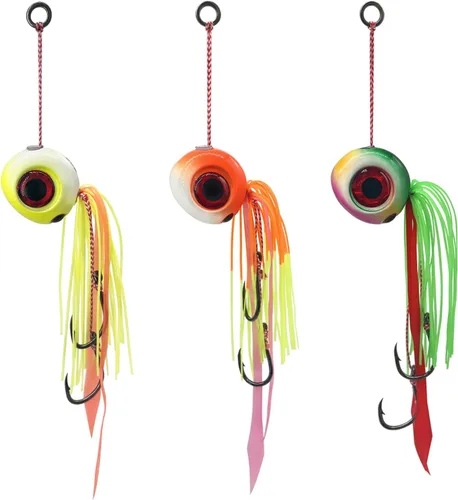 3 piezas de plantillas de pesca de mar, 2.12 oz-7.05 oz tai kabura jig señuelos de pesca luminosos cebos artificiales pargo Kabura jigs con ganchos