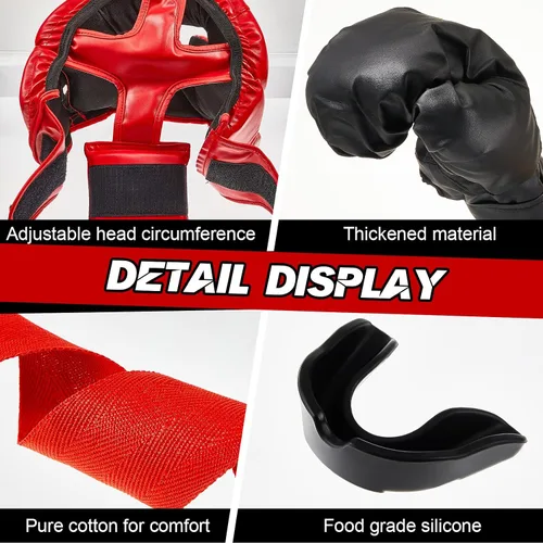 Miniatura 3 de Kanayu Juego de 12 piezas de equipo de boxeo para niños principiantes de 6 a 18 años, incluye casco de boxeo y guantes, vendas, protectores bucales