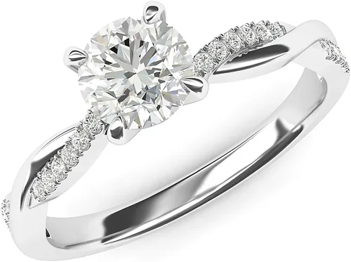 Miniatura 2 de Anillo de compromiso de oro blanco de 14 quilates con 4 puntas y diamantes de imitación trenzados de 10 quilates