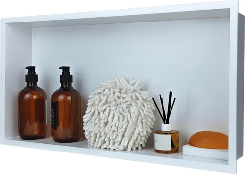 Miniatura 21 de Nicho de ducha empotrado de 24 x 12 pulgadas con estantes dobles, inserto de pared de acero inoxidable negro mate, no necesita azulejos