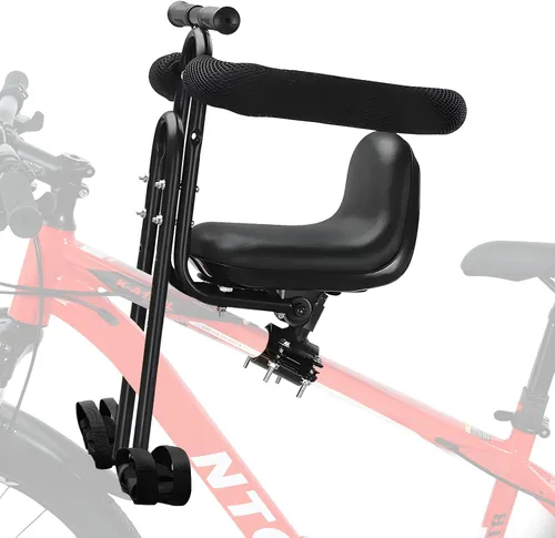 Asiento de bicicleta infantil montado en la parte delantera para adulto MTB, portabicicletas interactivo para niños con barandilla completa, pedales