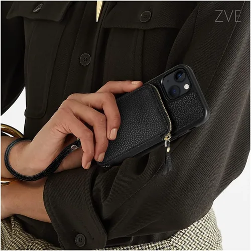 Miniatura 3 de ZVE Funda tipo cartera para iPhone 13 con pulsera, funda de cuero con cremallera con ranuras para tarjetas con bloqueo RFID tipo monedero, funda