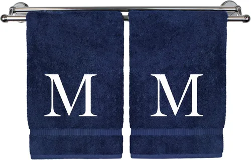 Miniatura 71 de Toalla de mano monogramada, regalo personalizado, juego de 2 - Toalla bordada con letra de bloque dorada - Extra absorbente 100% algodón turco