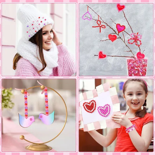 Miniatura 6 de UPINS Cuentas de pony para el día de San Valentín, 1200 piezas de cuentas de plástico redondas de colores rosa, rojo, púrpura y brillantes