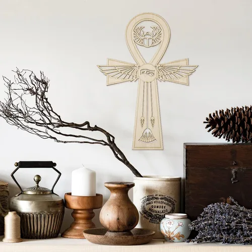 Miniatura 6 de Fourth Level MFG Ankh de 12", Arte de Pared de Madera de Geometría Sagrada, Decoración Colgante para el Hogar del Antiguo Egipto, Símbolo Eterno