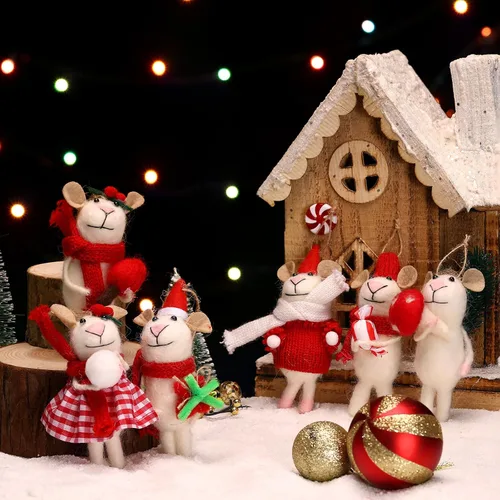 Miniatura 4 de 8 Piezas Adornos Navideños de Ratones de Fieltro Adornos Colgantes de Ratones de Lana de Navidad Decoración Artesanal Lindas Manualidades