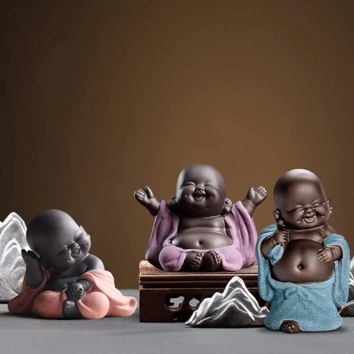 Miniatura 2 de Kingzhuo Estatua de Buda de cerámica pequeña linda figura de monje figura de Buda decoración del hogar manualidades creativas para bebés, adornos