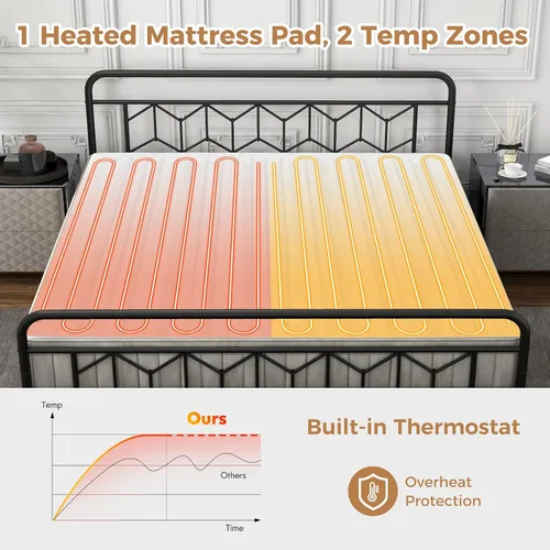Miniatura 4 de Protector de colchón con calefacción, 80 x 78 pulgadas, protector de colchón eléctrico con 8 niveles de calor, 4 tiempos, protección contra