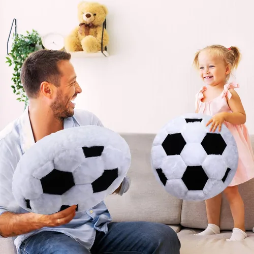 Miniatura 5 de Jetec 2 almohadas de fútbol mullidas y suaves con forma de fútbol, decoración deportiva redonda de felpa para decoración de dormitorio