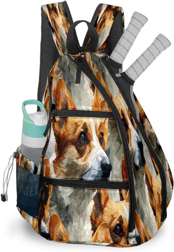 Pickleball Backpack Corgi Brown for Women Men - Multi-Pocket Sports Bag with Shoe Compartment Versatile Tennis Bag & Gifts for Pickleball Lovers